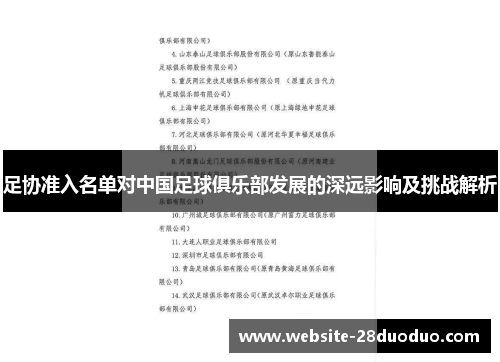 足协准入名单对中国足球俱乐部发展的深远影响及挑战解析 足协准入名单对中国足球俱乐部发展的深远影响及挑战解析