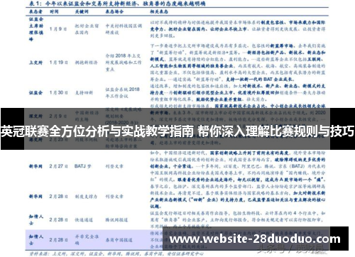 英冠联赛全方位分析与实战教学指南 帮你深入理解比赛规则与技巧